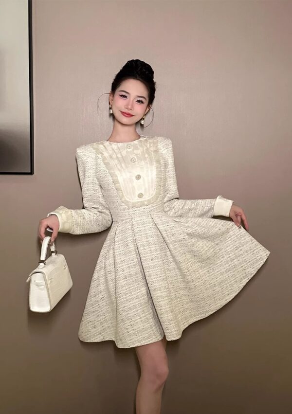 European station small fragrance style dress spring women's wear waist slim a line skirt rich girl can wear every day