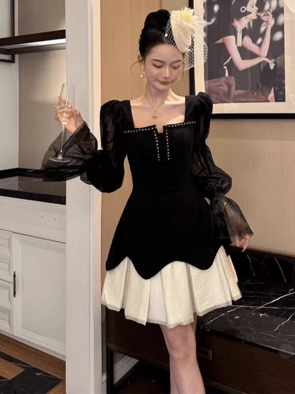 European socialites high-end small dress with waist-hugging beautiful unique and beautiful skirt princess puffy dress spring women - Image 2