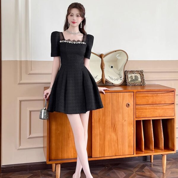 Birthday puffy little black skirt 2025 summer new style women's neck waist-hugging rich daughter princess dress - Image 2