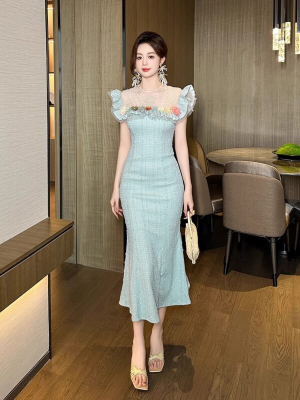 French celebrity style slim fishtail dress summer new temperament wood ear design niche hip skirt for women - Image 2