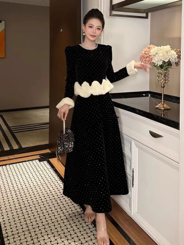 Dignified and elegant belly-covering pear-shaped body fat mm black dress for women, slim temperament and gentle style long skirt - Image 2