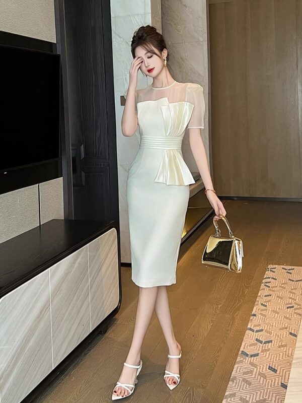 Xiaoxiang style milky white slim slim dress summer new high-end celebrity evening dress temperament hip-pack skirt - Image 2
