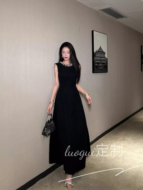 9791 niche long Hepburn style slim-fitting socialite splicing design and slim temperament dress - Image 2
