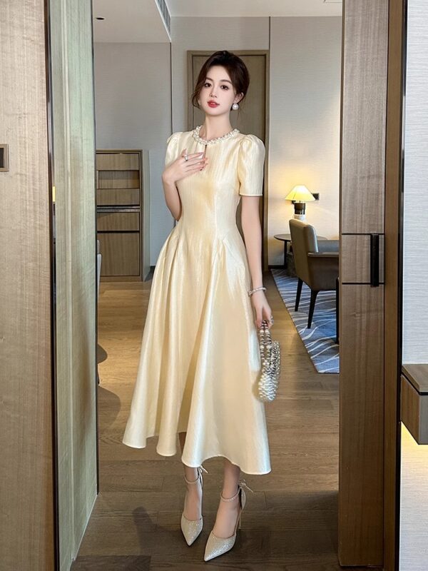 Small fragrance style A-line dress for women in summer rich family waist-hugging high-end dress long skirt light luxury niche high-end - Image 2