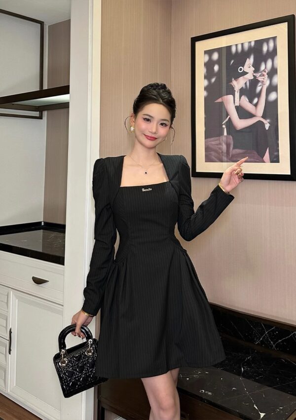 European station pinched the waist Hepburn style black skirt with temperament slim and high-end French early spring dress commuting women's clothing