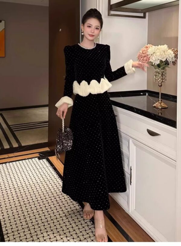 Dignified and elegant belly-covering pear-shaped body fat mm black dress for women, slim temperament and gentle style long skirt