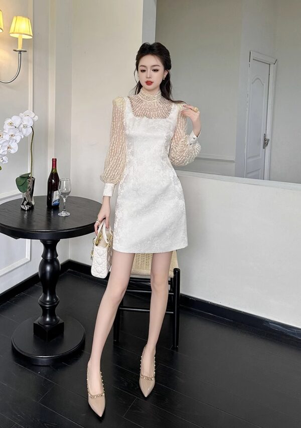 High-end light luxury dress 2025 new style for women's spring and autumn socialite temperament lantern long sleeve waist-hugging A-line princess short skirt