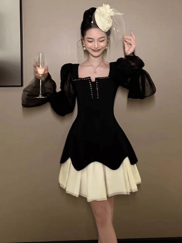European socialites high-end small dress with waist-hugging beautiful unique and beautiful skirt princess puffy dress spring women - Image 3