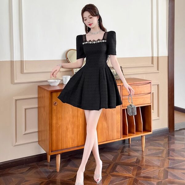 Birthday puffy little black skirt 2025 summer new style women's neck waist-hugging rich daughter princess dress - Image 3