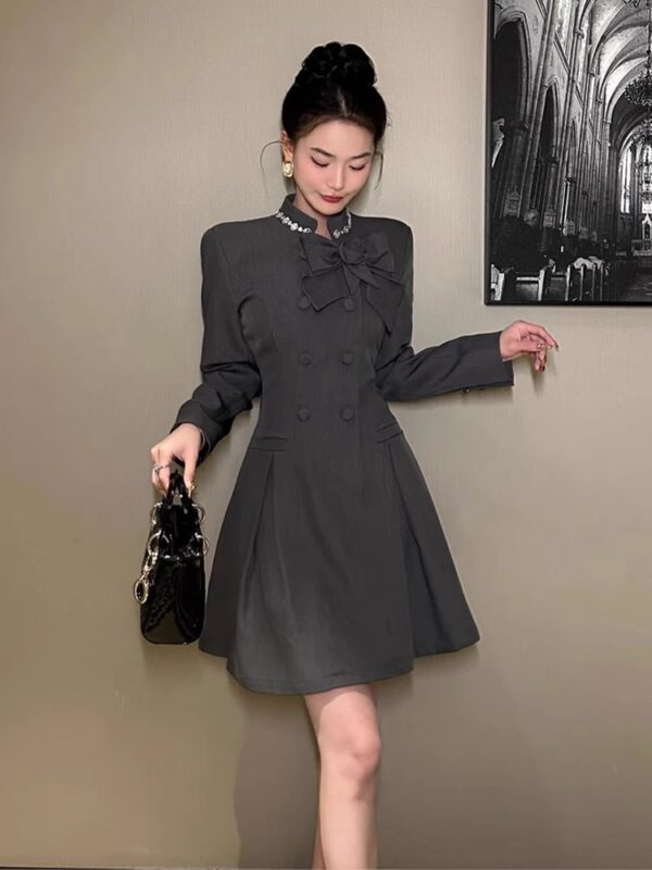 European school style gray suit dress for women in autumn and winter new style small person looking slim and waist-hugging A-line skirt - Image 3