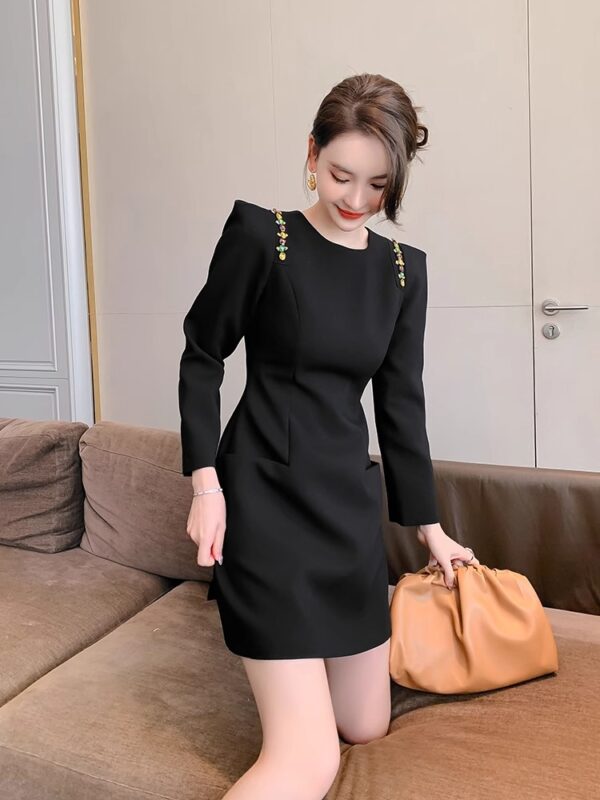 Hepburn style dress 2025 new style for women in spring and autumn, high-end style, black A-line short skirt - Image 3