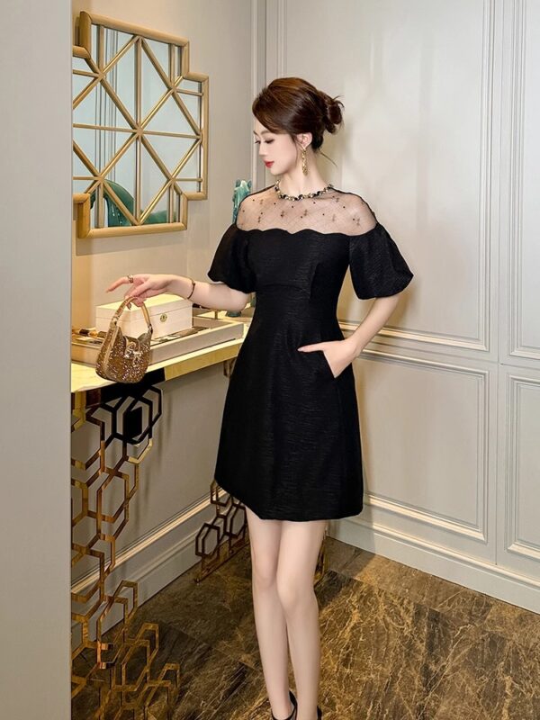 A celebrity girl dress for women in summer new light luxury niche diamond collar French temperament small A-line dress short skirt - Image 3
