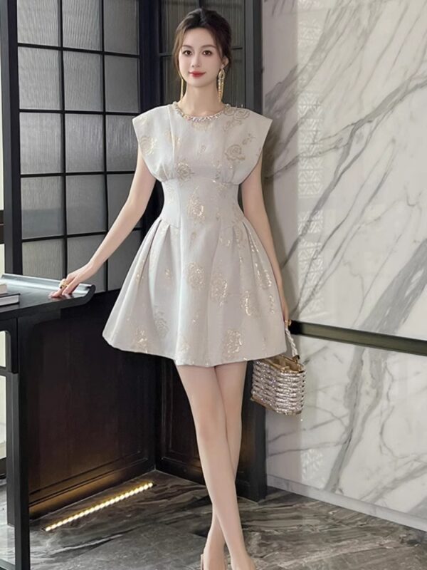 Elegant A-line skirt for women new sleeveless small fragrance style celebrity waist embroidery dignified and atmospheric short dress - Image 3