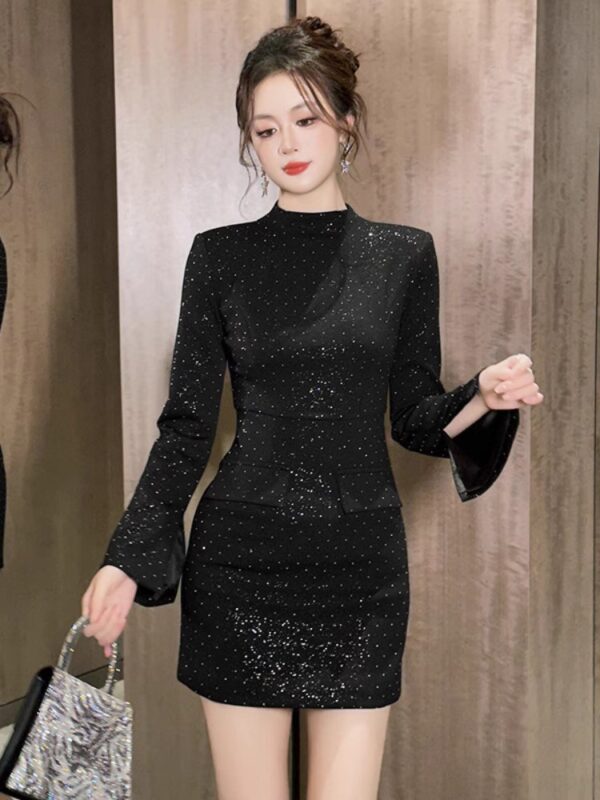 2025 spring new high-end exquisite shiny diamond slim and hip-packing dress light luxury high-end - Image 3