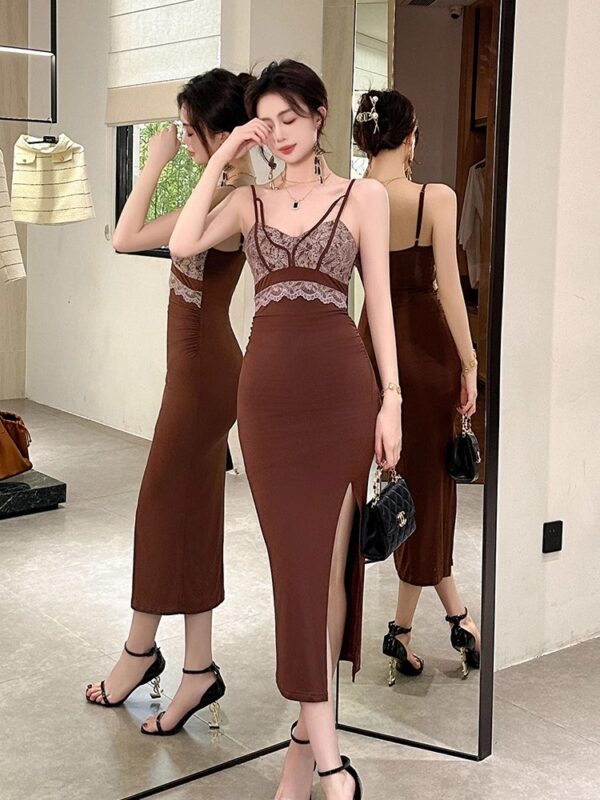 Commuter retro sexy suspender dress with backless pure and sexy socialite style slim hip-packing long skirt - Image 3