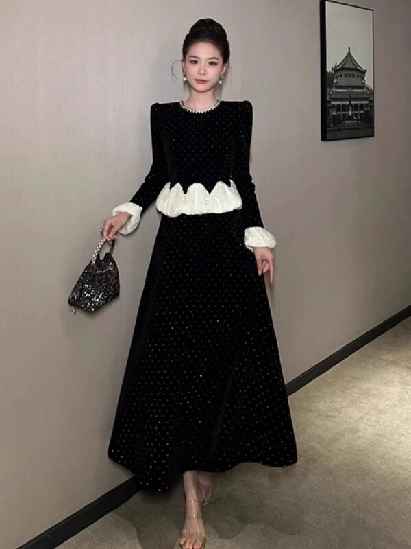 Dignified and elegant belly-covering pear-shaped body fat mm black dress for women, slim temperament and gentle style long skirt - Image 3