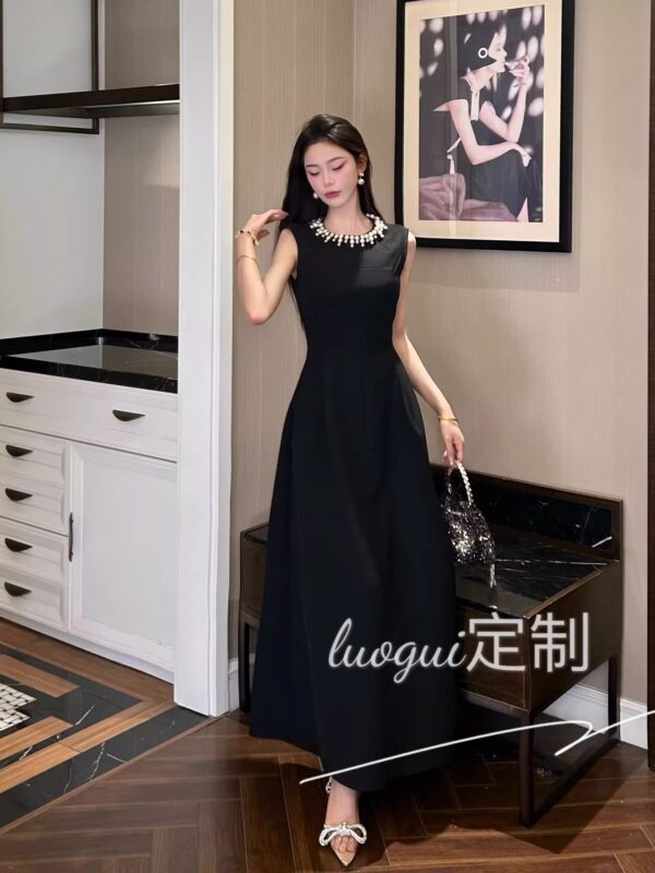 9791 niche long Hepburn style slim-fitting socialite splicing design and slim temperament dress - Image 3