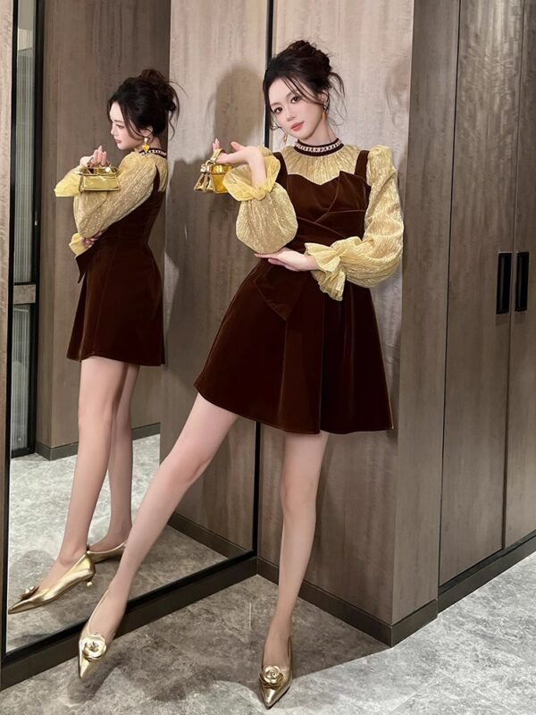 European station A-line dress Spring new women's clothing small French retro fake two-piece temperament age-reducing short skirt - Image 6