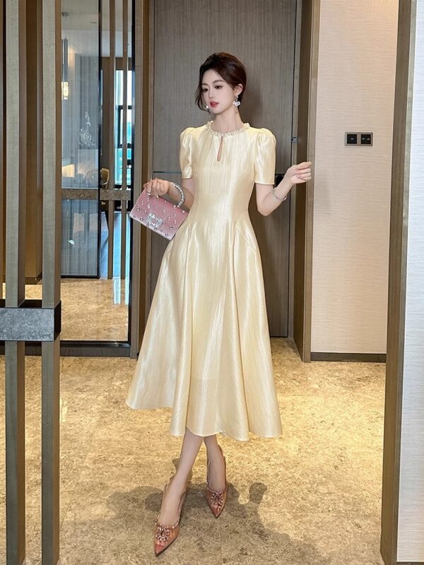 Small fragrance style A-line dress for women in summer rich family waist-hugging high-end dress long skirt light luxury niche high-end - Image 3