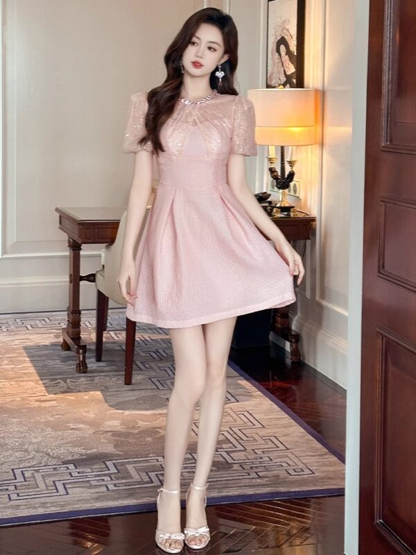 European station small dress for women in summer pink high-end birthday party dress waist-hugging and slimming a-line skirt - Image 3