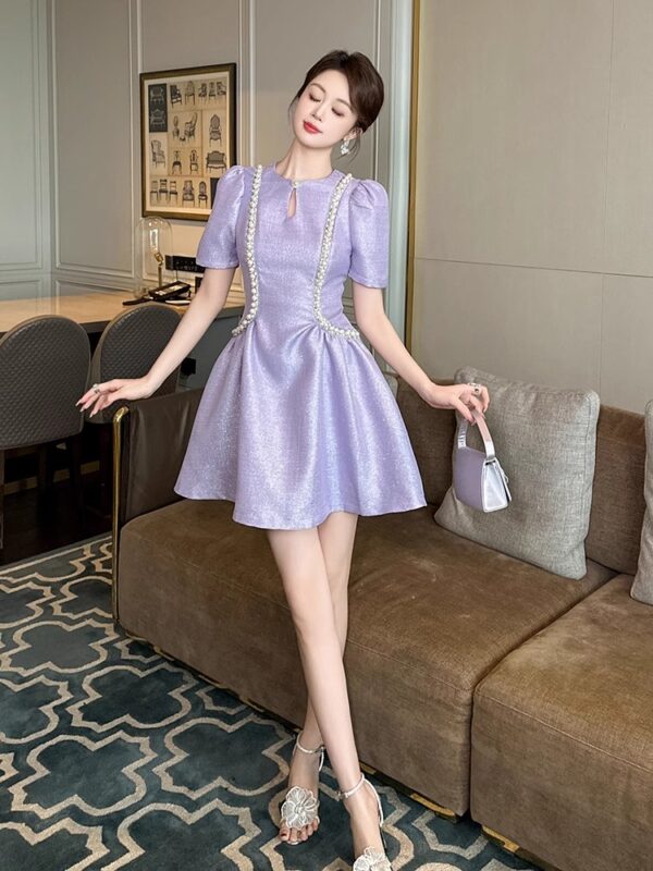 Fat mm temperament palace style A-line dress short style French heavy industry high-end feeling light luxury waist slimming skirt for children - Image 3
