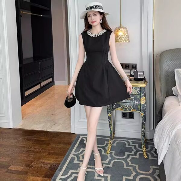 Black vest short skirt 2025 summer new women's clothing celebrity temperament waistless sleeveless A-line dress 9859 - Image 3