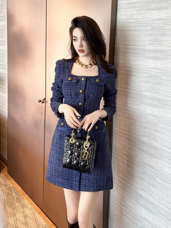 Xiaoxiangfeng long-sleeved dress 2025 new autumn and winter light luxury women's clothing slim French thick tweed hip skirt - Image 3