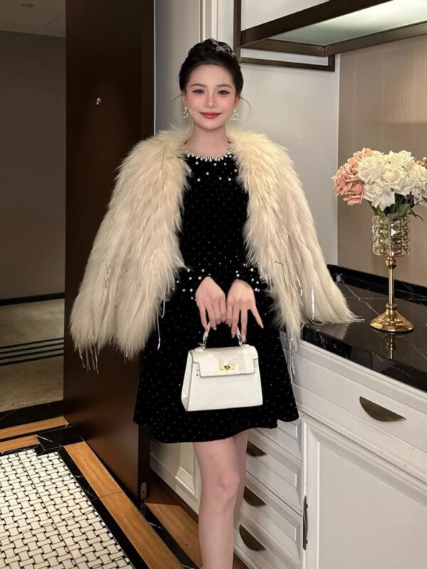 European station beaded dress spring women's clothing, diamonds, rich family's daughter waist-hugging A-line skirt, heavy industry party small dress - Image 3