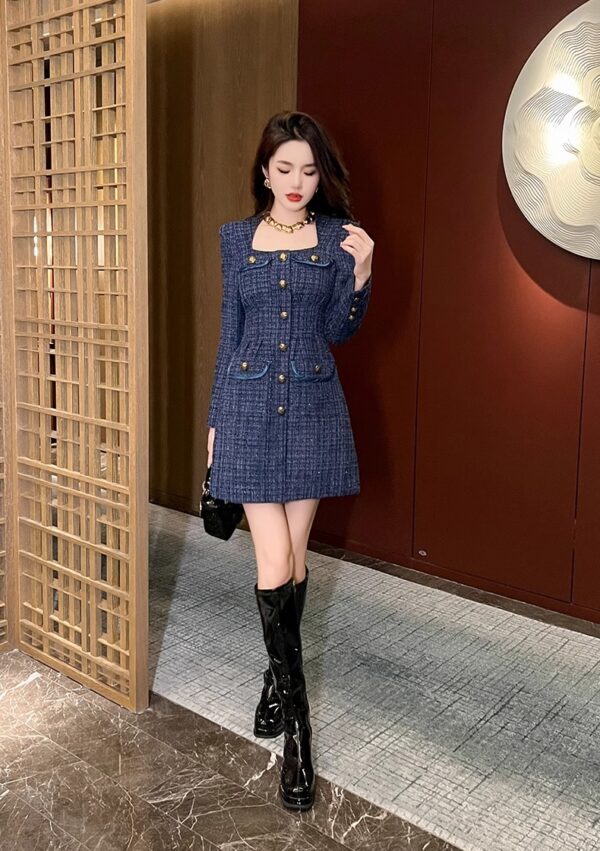 Xiaoxiangfeng long-sleeved dress 2025 new autumn and winter light luxury women's clothing slim French thick tweed hip skirt