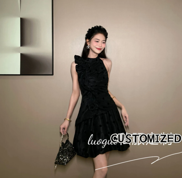 2025 dress women in summer new temperament puff sleeves waist-hugging and slimming A-line princess skirt - Image 3