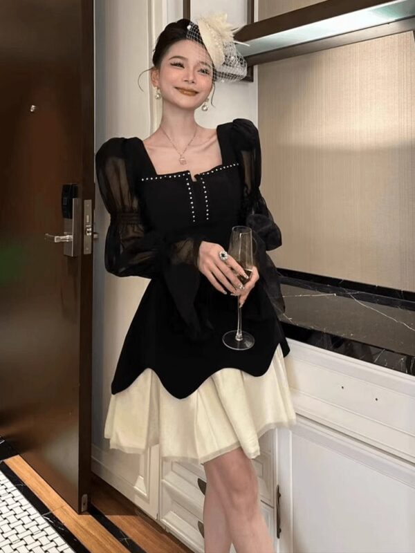 European socialites high-end small dress with waist-hugging beautiful unique and beautiful skirt princess puffy dress spring women - Image 4