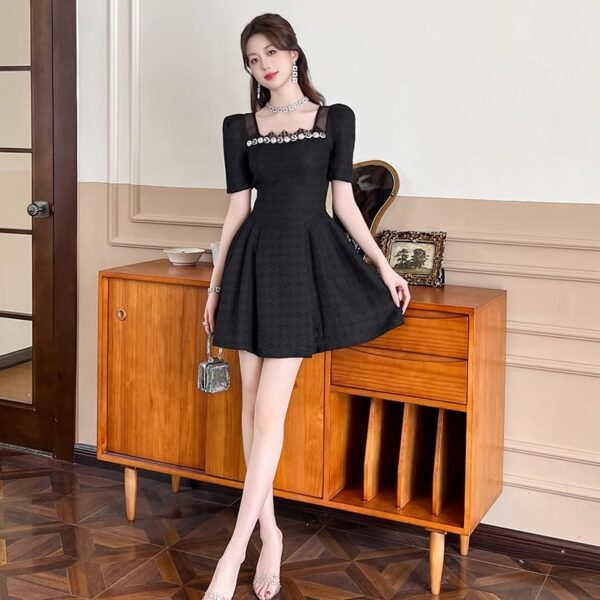 Birthday puffy little black skirt 2025 summer new style women's neck waist-hugging rich daughter princess dress - Image 4