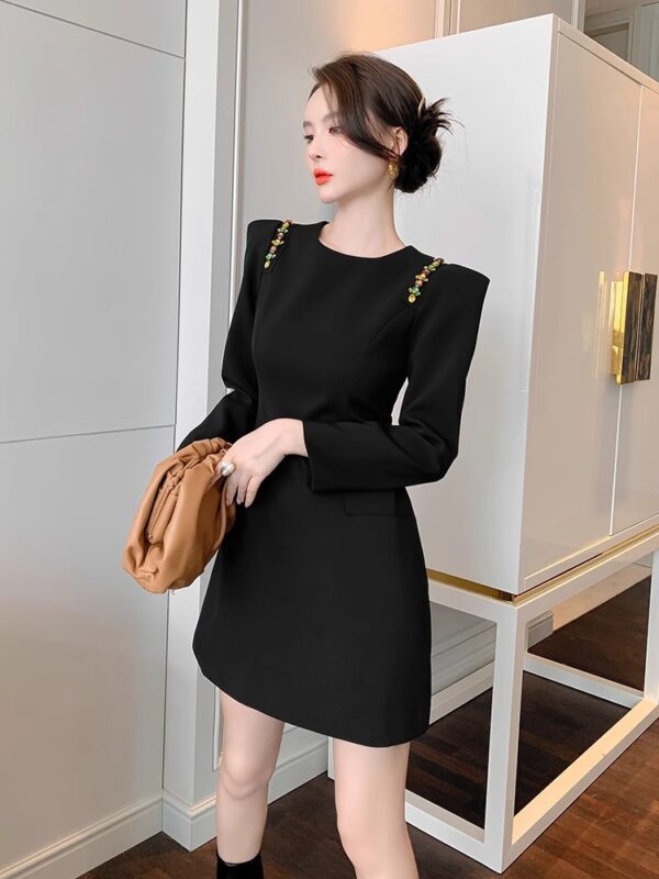 Hepburn style dress 2025 new style for women in spring and autumn, high-end style, black A-line short skirt - Image 4