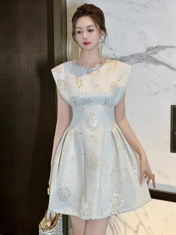 Elegant A-line skirt for women new sleeveless small fragrance style celebrity waist embroidery dignified and atmospheric short dress - Image 4