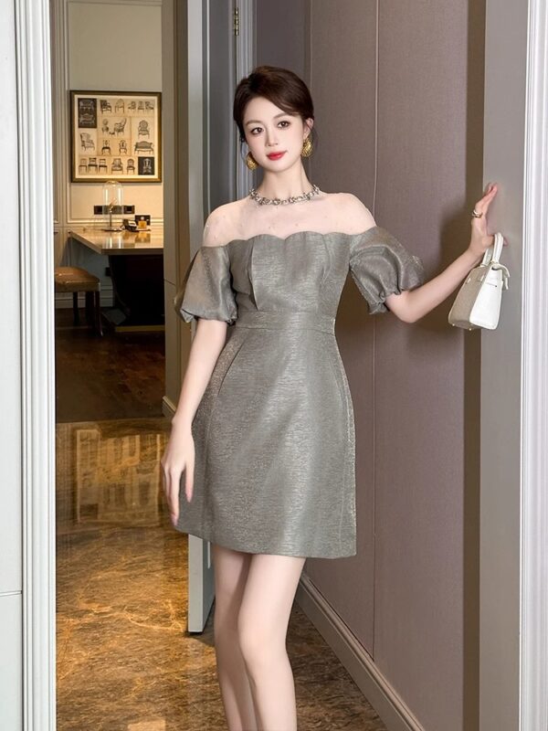 A celebrity girl dress for women in summer new light luxury niche diamond collar French temperament small A-line dress short skirt - Image 4