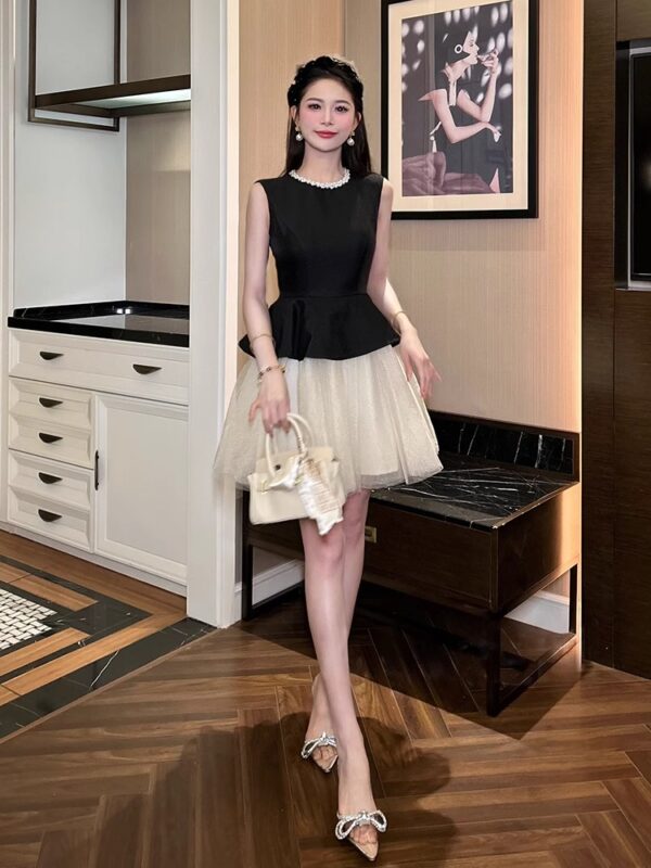 European station waist-hugging A-line dress for women in summer new sleeveless high-end party dress small puffy skirt - Image 4