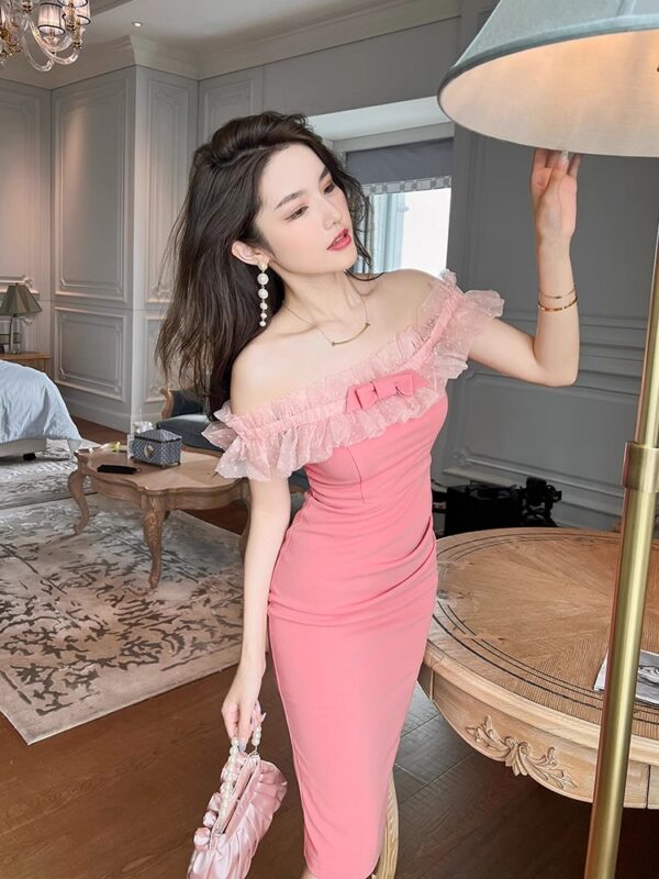First love elegant socialite style slim one-shoulder hip-pack dress summer French light luxury party dress women - Image 4