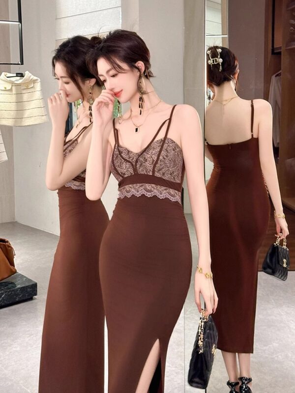 Commuter retro sexy suspender dress with backless pure and sexy socialite style slim hip-packing long skirt - Image 4