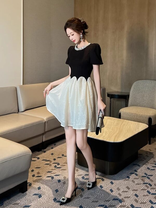 Black Swan Princess Dress High-end Puff Sleeve Design Light Luxury Temperament Small A-line Dress Women - Image 4