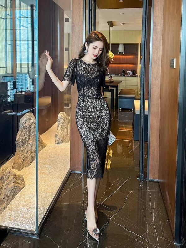 High-end exquisite lace dress for women's summer new French elegant temperament slim hip-pack skirt - Image 4