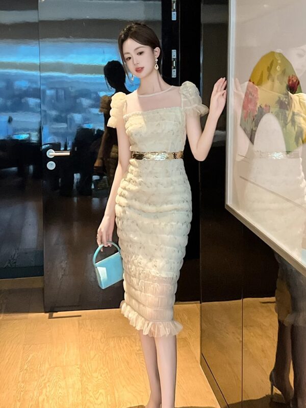 Small-flavor mesh dress for women in summer 2025 new French celebrity niche hip skirt pleated slim skirt - Image 4