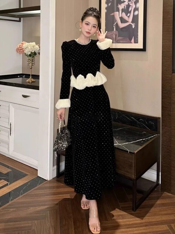 Dignified and elegant belly-covering pear-shaped body fat mm black dress for women, slim temperament and gentle style long skirt - Image 4