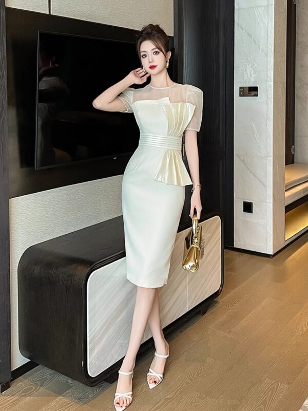Xiaoxiang style milky white slim slim dress summer new high-end celebrity evening dress temperament hip-pack skirt - Image 4