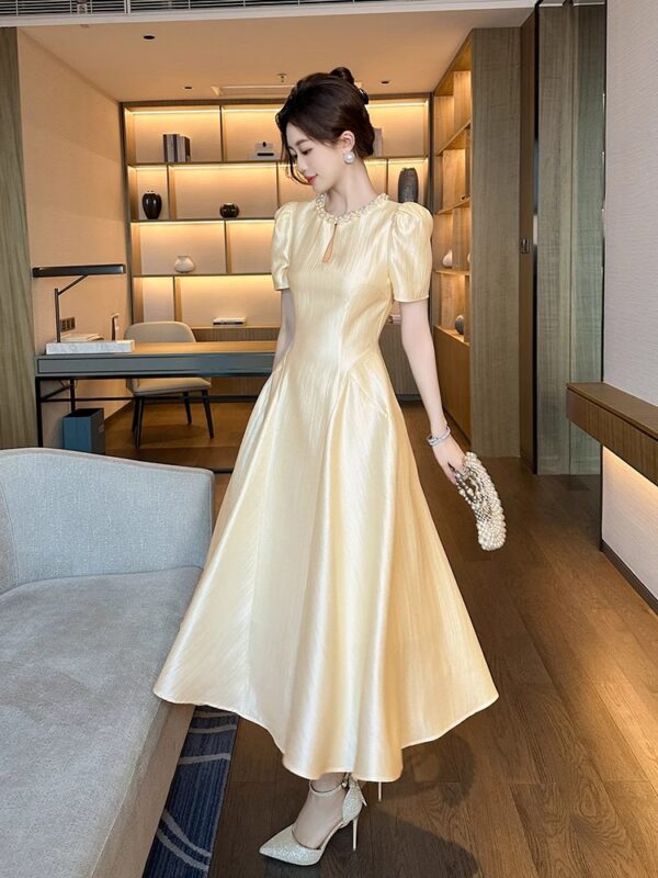 Small fragrance style A-line dress for women in summer rich family waist-hugging high-end dress long skirt light luxury niche high-end - Image 4