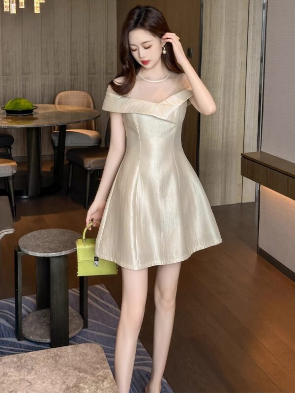 European stand one-shoulder dress for women in summer design niche birthday dress French temperament waist-hugging short skirt - Image 4