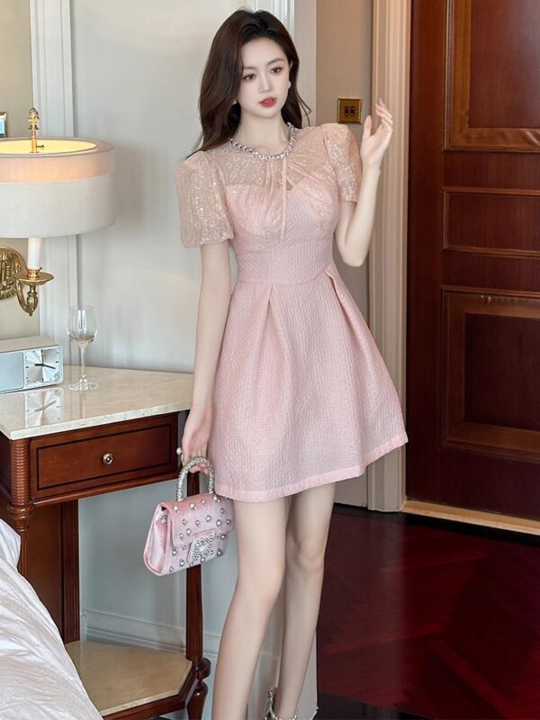 European station small dress for women in summer pink high-end birthday party dress waist-hugging and slimming a-line skirt - Image 4