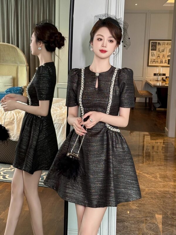 Fat mm temperament palace style A-line dress short style French heavy industry high-end feeling light luxury waist slimming skirt for children - Image 4