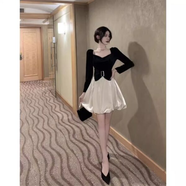 2025 autumn and winter new French Hepburn style fake two-piece skirt for women's temperament retro velvet fluffy dress trendy - Image 4