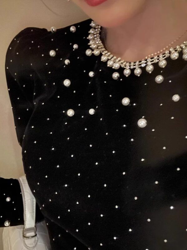 European station beaded dress spring women's clothing, diamonds, rich family's daughter waist-hugging A-line skirt, heavy industry party small dress - Image 4