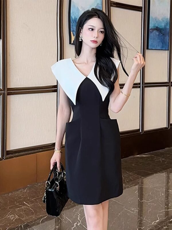 European station big lapel dress for women in summer 2025 new style waist-hugging and slim rich girl Hepburn style small black skirt - Image 4